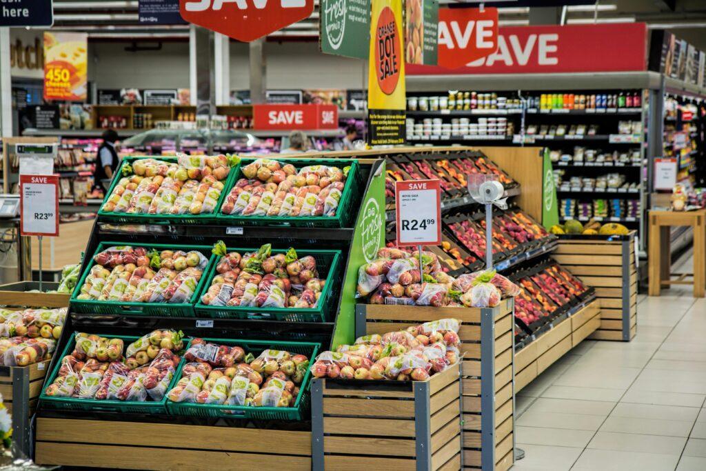 Fresh Produce Display at Supermarket - Vibrant display of fresh fruits and vegetables